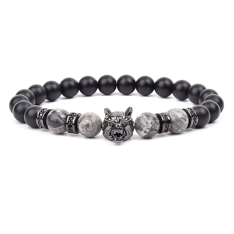Men's Natural Stone Beaded Bracelet Elastic 8mm Onyx Blue Tiger Eye