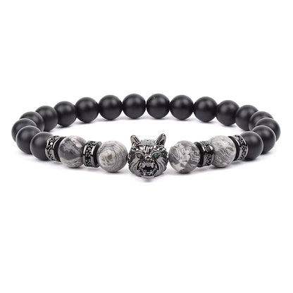 Men's Natural Stone Beaded Bracelet Elastic 8mm Onyx Blue Tiger Eye
