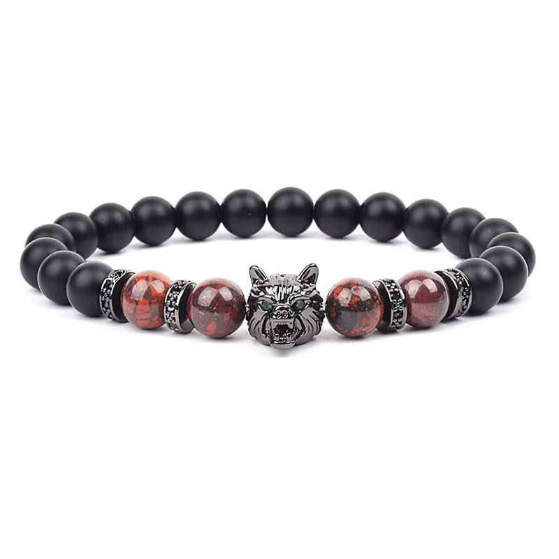 Men's Natural Stone Beaded Bracelet Elastic 8mm Onyx Blue Tiger Eye