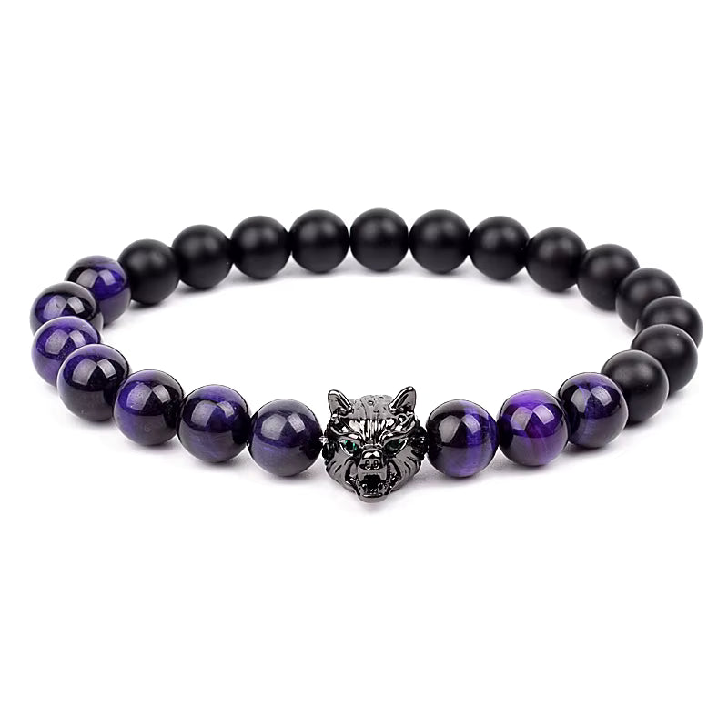 Men's Natural Stone Beaded Bracelet Elastic 8mm Onyx Blue Tiger Eye