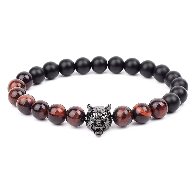 Men's Natural Stone Beaded Bracelet Elastic 8mm Onyx Blue Tiger Eye
