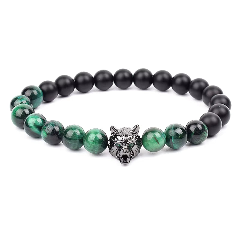 Men's Natural Stone Beaded Bracelet Elastic 8mm Onyx Blue Tiger Eye