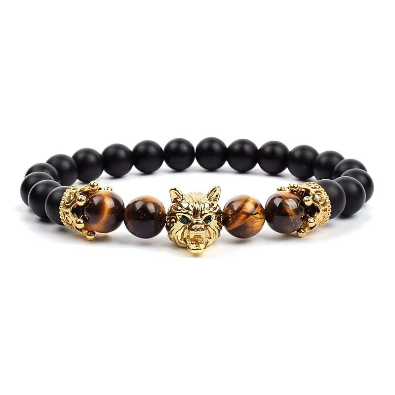Men's Natural Stone Beaded Bracelet Elastic 8mm Onyx Blue Tiger Eye