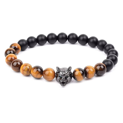 Men's Natural Stone Beaded Bracelet Elastic 8mm Onyx Blue Tiger Eye