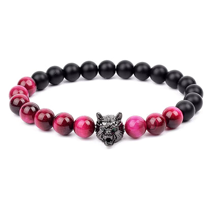 Men's Natural Stone Beaded Bracelet Elastic 8mm Onyx Blue Tiger Eye