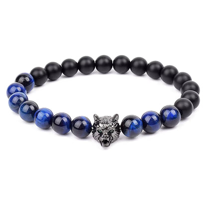 Men's Natural Stone Beaded Bracelet Elastic 8mm Onyx Blue Tiger Eye