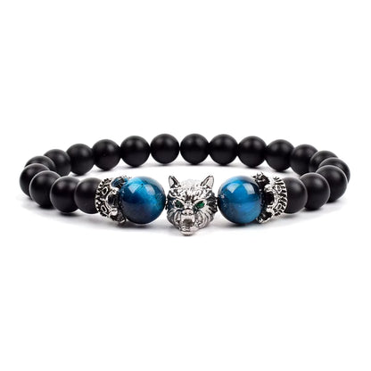 Men's Natural Stone Beaded Bracelet Elastic 8mm Onyx Blue Tiger Eye
