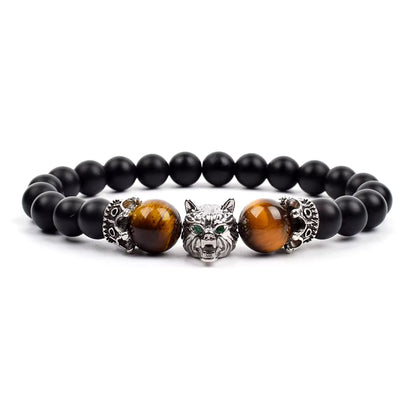 Men's Natural Stone Beaded Bracelet Elastic 8mm Onyx Blue Tiger Eye