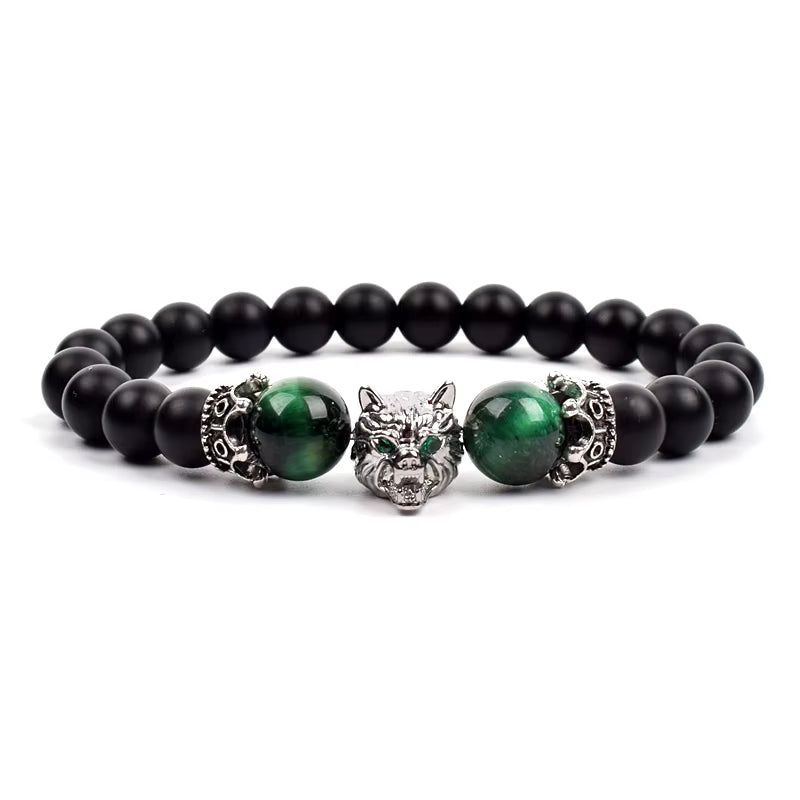 Men's Natural Stone Beaded Bracelet Elastic 8mm Onyx Blue Tiger Eye