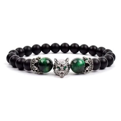 Men's Natural Stone Beaded Bracelet Elastic 8mm Onyx Blue Tiger Eye