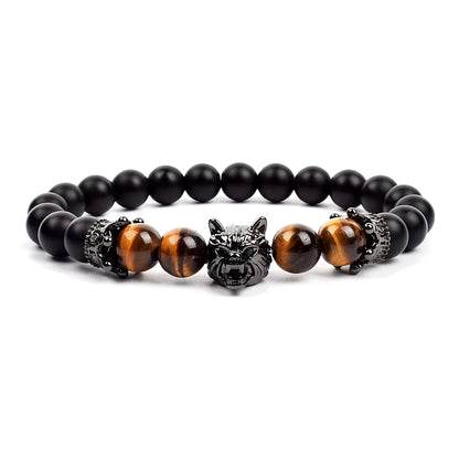 Men's Natural Stone Beaded Bracelet Elastic 8mm Onyx Blue Tiger Eye