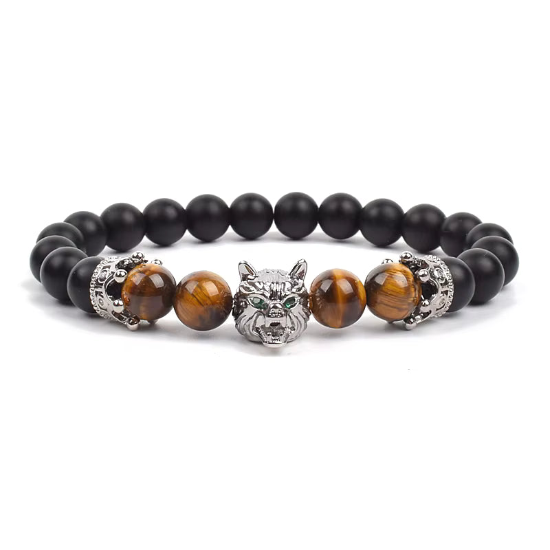 Men's Natural Stone Beaded Bracelet Elastic 8mm Onyx Blue Tiger Eye