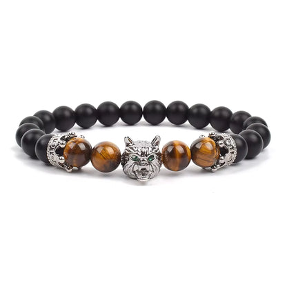 Men's Natural Stone Beaded Bracelet Elastic 8mm Onyx Blue Tiger Eye