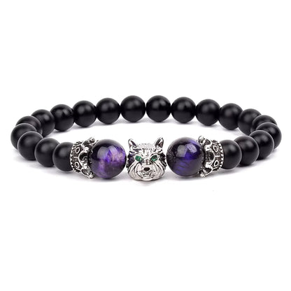 Men's Natural Stone Beaded Bracelet Elastic 8mm Onyx Blue Tiger Eye