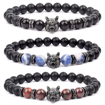 Men's Natural Stone Beaded Bracelet Elastic 8mm Onyx Blue Tiger Eye