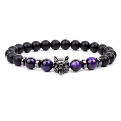 Men's Natural Stone Beaded Bracelet Elastic 8mm Onyx Blue Tiger Eye