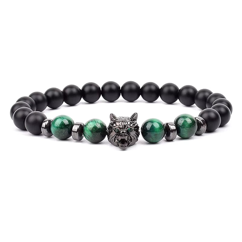 Men's Natural Stone Beaded Bracelet Elastic 8mm Onyx Blue Tiger Eye