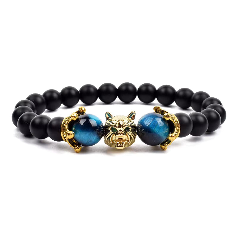 Men's Natural Stone Beaded Bracelet Elastic 8mm Onyx Blue Tiger Eye