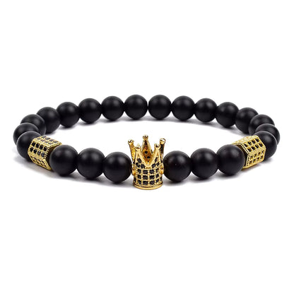 Men's Skull Beaded Bracelet Cubic Zirconia Leopard Gray Map Stone