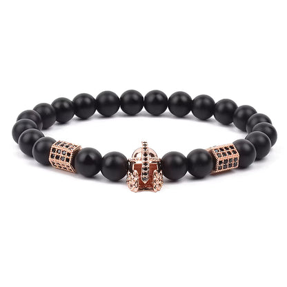 Men's Skull Beaded Bracelet Cubic Zirconia Leopard Gray Map Stone