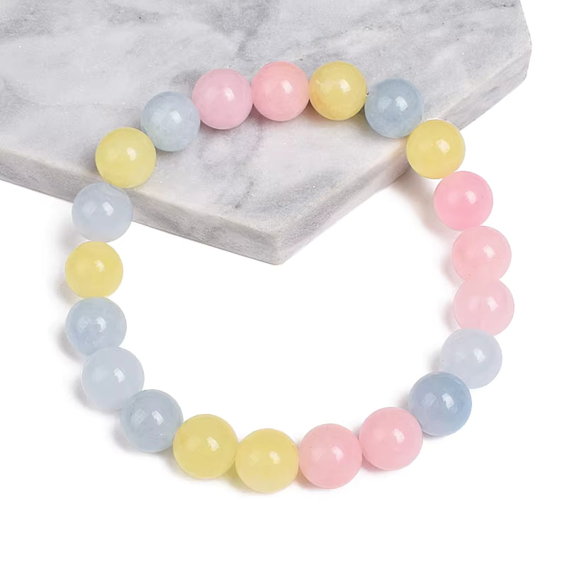 Morgan Jade and Morganite Beaded Bracelet for Women with Pink Beryl