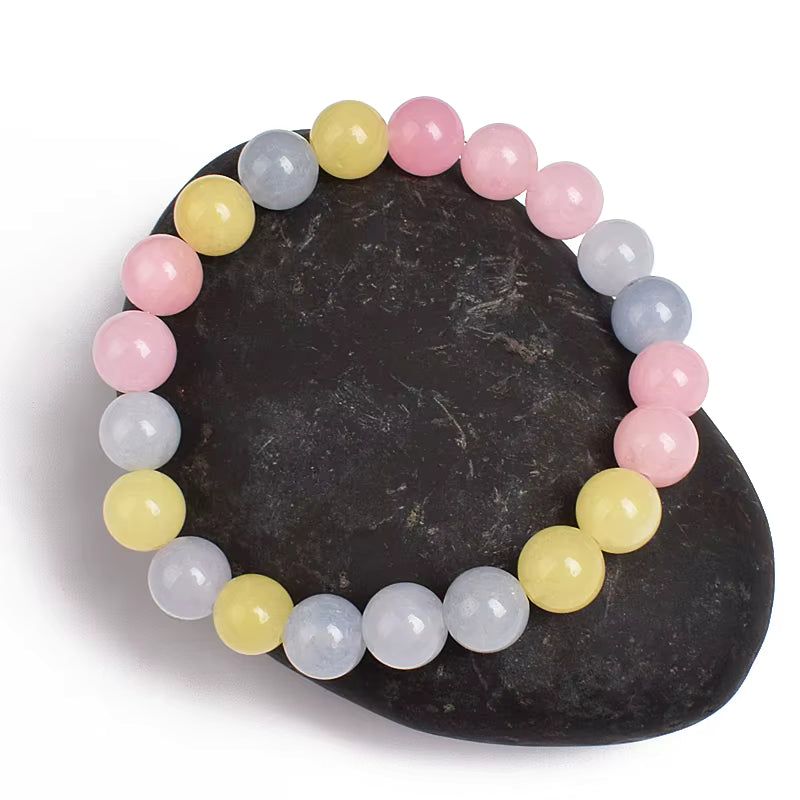 Morgan Jade and Morganite Beaded Bracelet for Women with Pink Beryl
