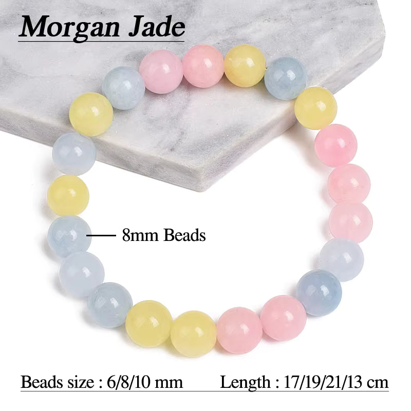 Morgan Jade and Morganite Beaded Bracelet for Women with Pink Beryl