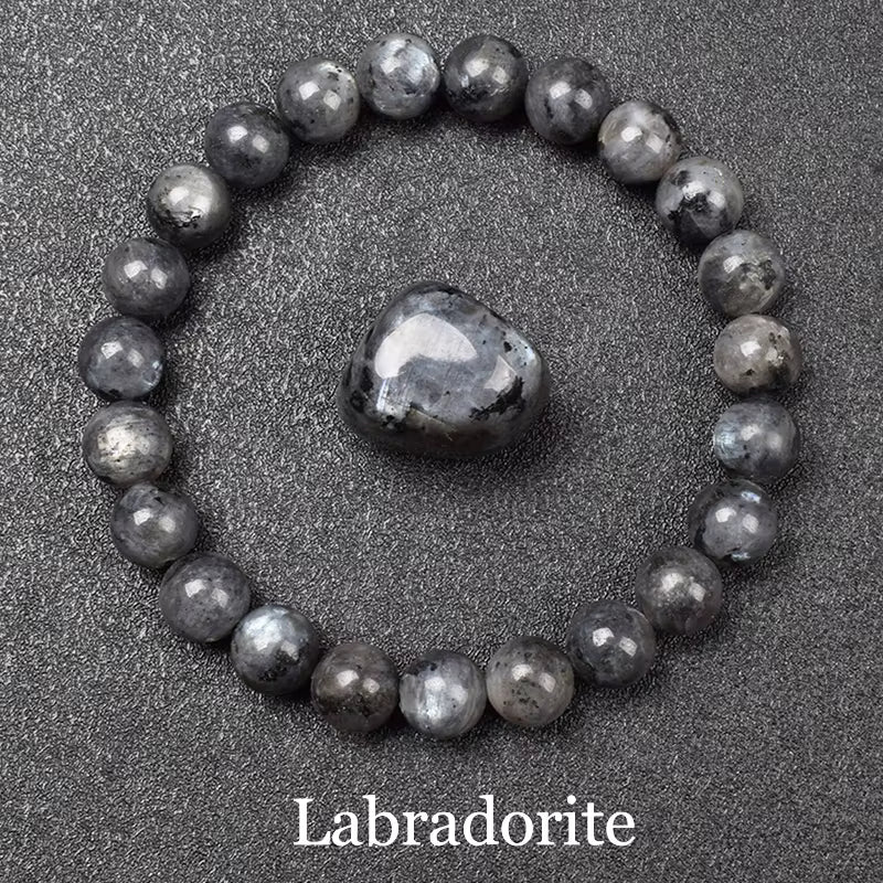 Natural Black Labradorite Beaded Bracelet Unisex Adjustable 6mm 8mm