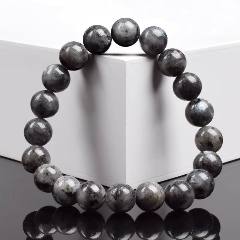 Natural Black Labradorite Beaded Bracelet Unisex Adjustable 6mm 8mm