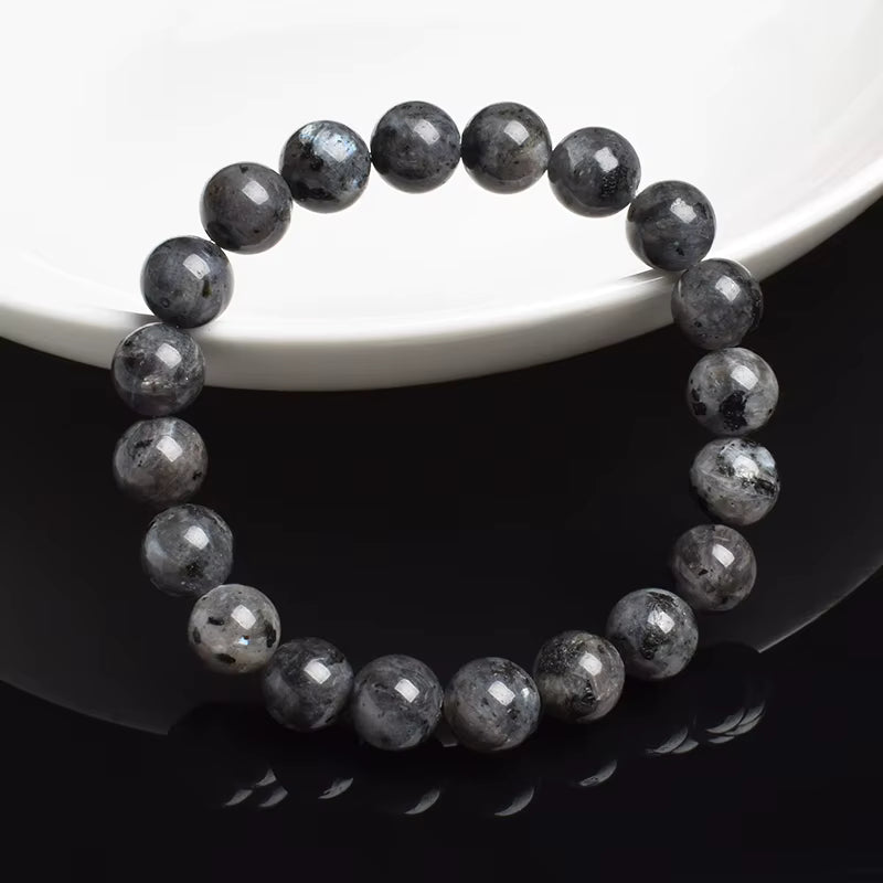 Natural Black Labradorite Beaded Bracelet Unisex Adjustable 6mm 8mm