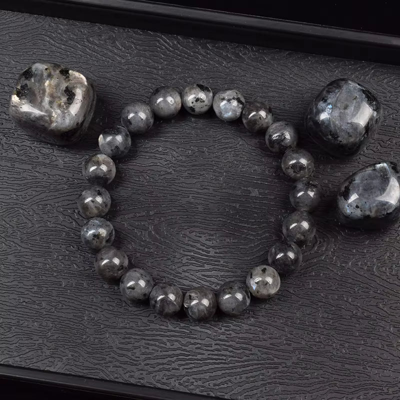 Natural Black Labradorite Beaded Bracelet Unisex Adjustable 6mm 8mm
