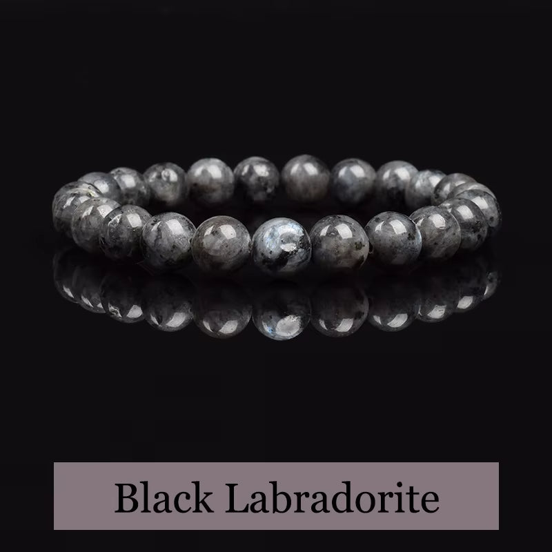 Natural Black Labradorite Beaded Bracelet Unisex Adjustable 6mm 8mm