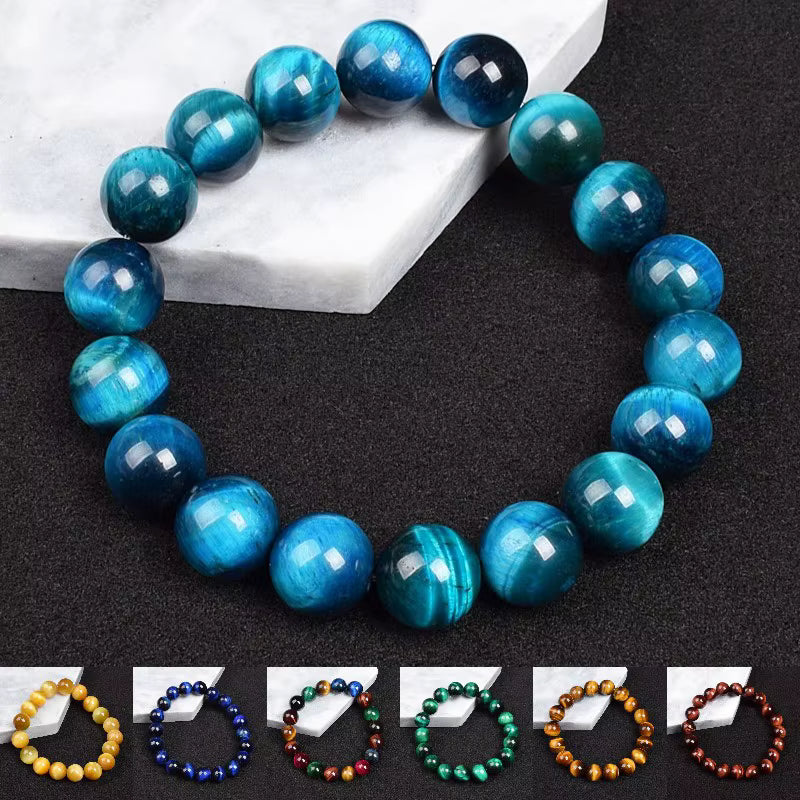 Natural Blue Tiger Eye Beaded Bracelet Handmade Elastic Unisex