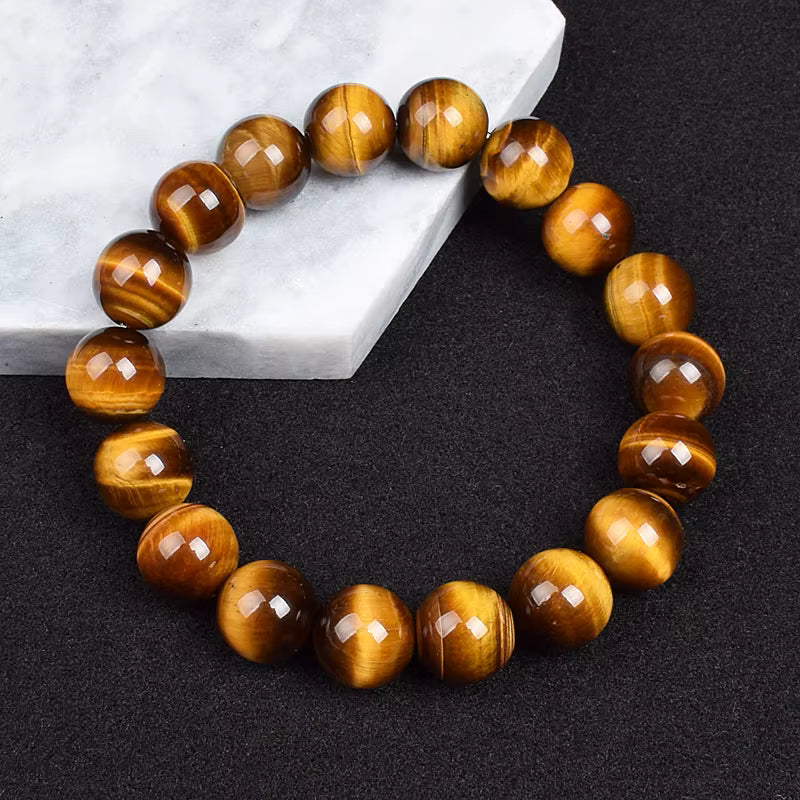 Natural Blue Tiger Eye Beaded Bracelet Handmade Elastic Unisex