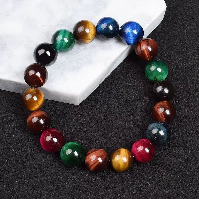 Natural Blue Tiger Eye Beaded Bracelet Handmade Elastic Unisex