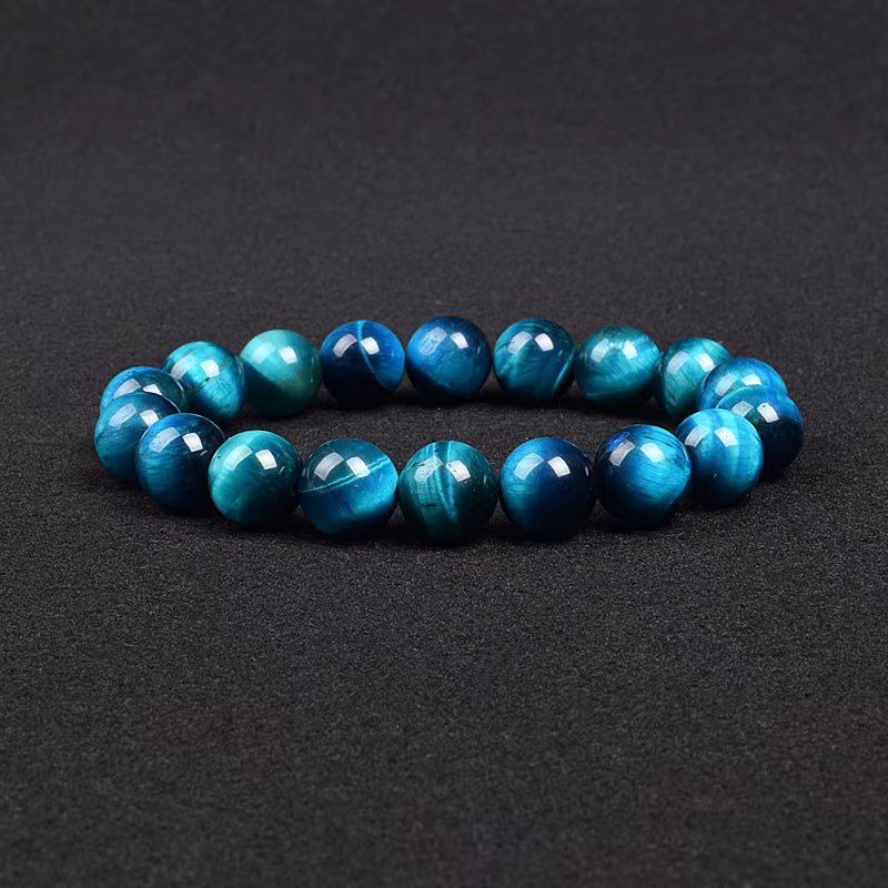Natural Blue Tiger Eye Beaded Bracelet Handmade Elastic Unisex