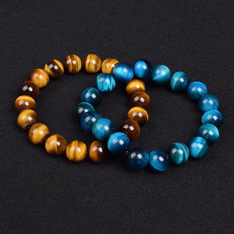 Natural Blue Tiger Eye Beaded Bracelet Handmade Elastic Unisex
