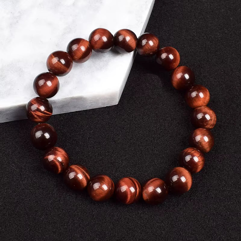 Natural Blue Tiger Eye Beaded Bracelet Handmade Elastic Unisex