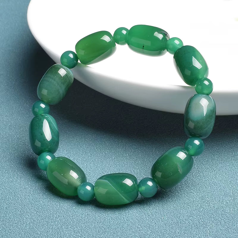 Natural Coffee Lace Agate Beaded Bracelet Elastic Drum Beads