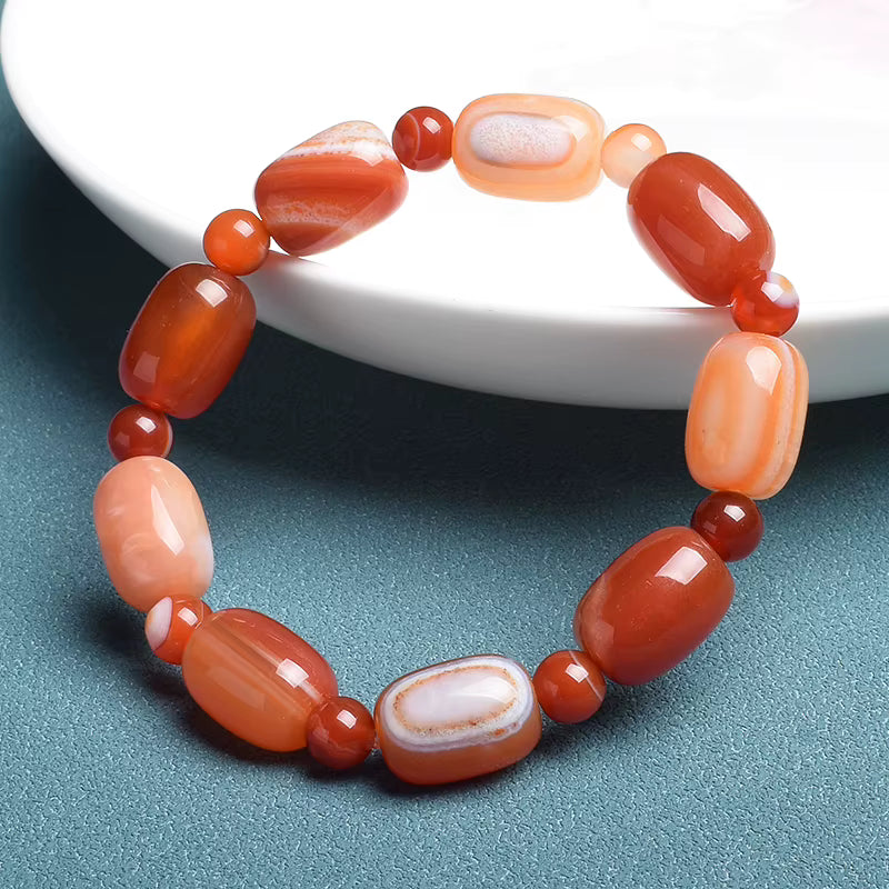 Natural Coffee Lace Agate Beaded Bracelet Elastic Drum Beads