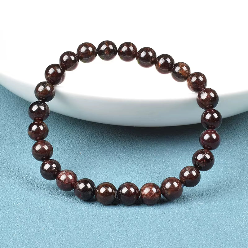 Natural Dark Red Garnet Beaded Bracelet 6 to 7mm Adjustable 16 to 23cm