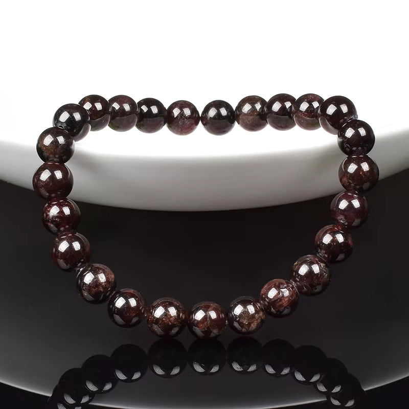 Natural Dark Red Garnet Beaded Bracelet 6 to 7mm Adjustable 16 to 23cm