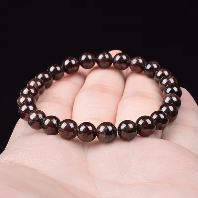 Natural Dark Red Garnet Beaded Bracelet 6 to 7mm Adjustable 16 to 23cm