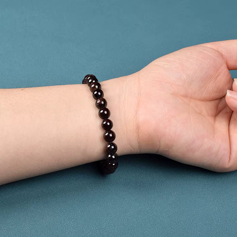 Natural Dark Red Garnet Beaded Bracelet 6 to 7mm Adjustable 16 to 23cm