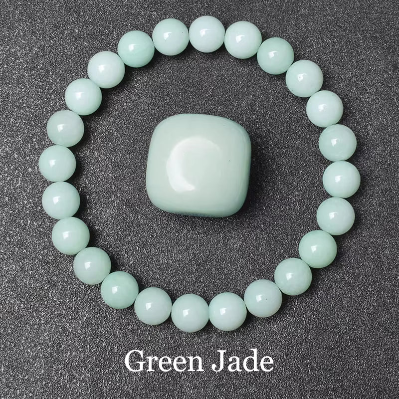Natural Green Jade Beaded Bracelet 6mm or 8mm Elastic Cord Unisex