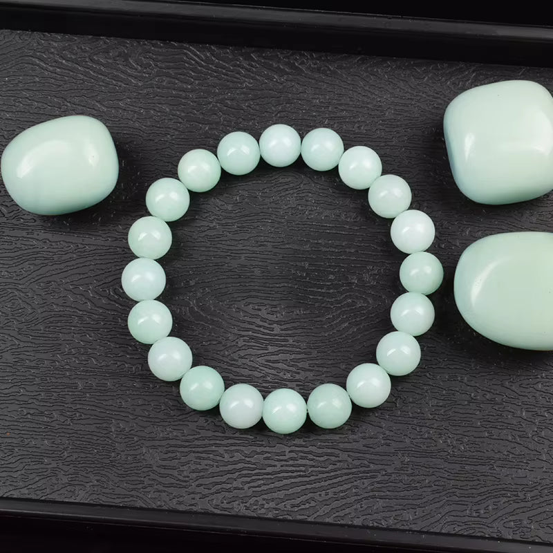 Natural Green Jade Beaded Bracelet 6mm or 8mm Elastic Cord Unisex