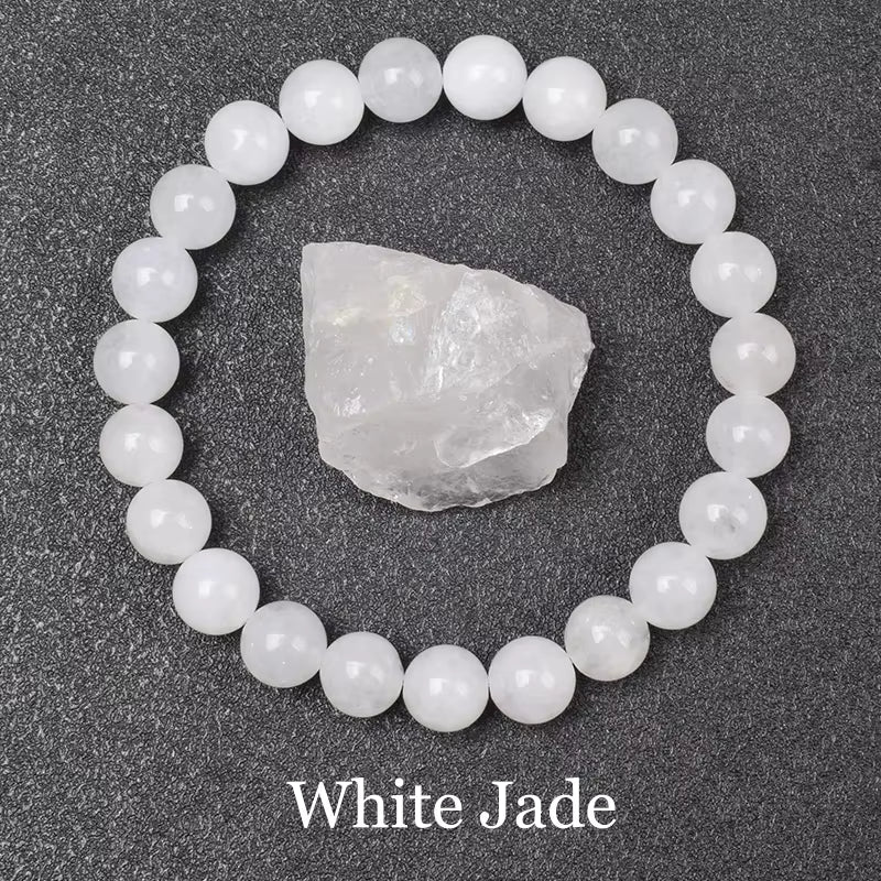 Natural Green Jade Beaded Bracelet 6mm or 8mm Elastic Cord Unisex
