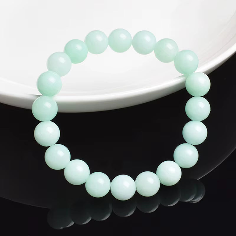 Natural Green Jade Beaded Bracelet 6mm or 8mm Elastic Cord Unisex