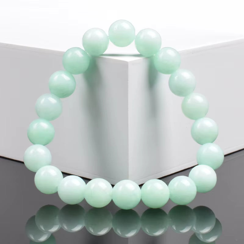 Natural Green Jade Beaded Bracelet 6mm or 8mm Elastic Cord Unisex