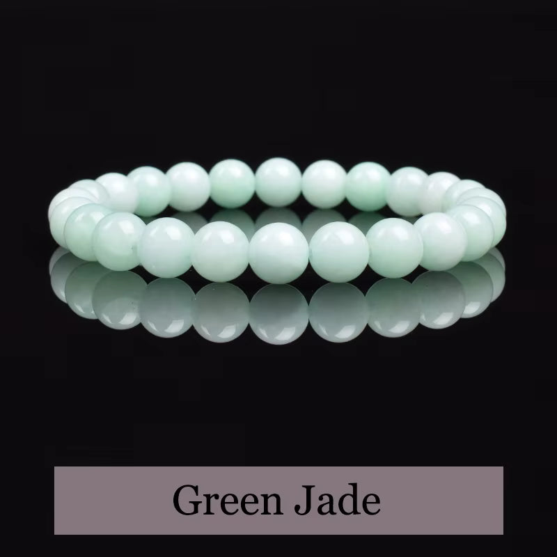 Natural Green Jade Beaded Bracelet 6mm or 8mm Elastic Cord Unisex